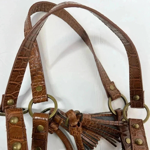 Sondra Roberts Jewel Studded Brown Canvas and vegan Leather Shoulder Bag ✨ - Picture 4 of 7